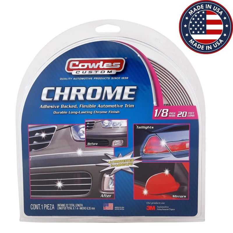 Cowles Custom - Premium Universal Body Molding for All Vehicle - Easy Install, Chrome Finish, 1/8" by 20 feet, UV Protected, Long Lasting Flexible PVC - Image 2
